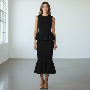 1168 • Black Shaping Knit Two Piece Peplum Skirt & Top Set